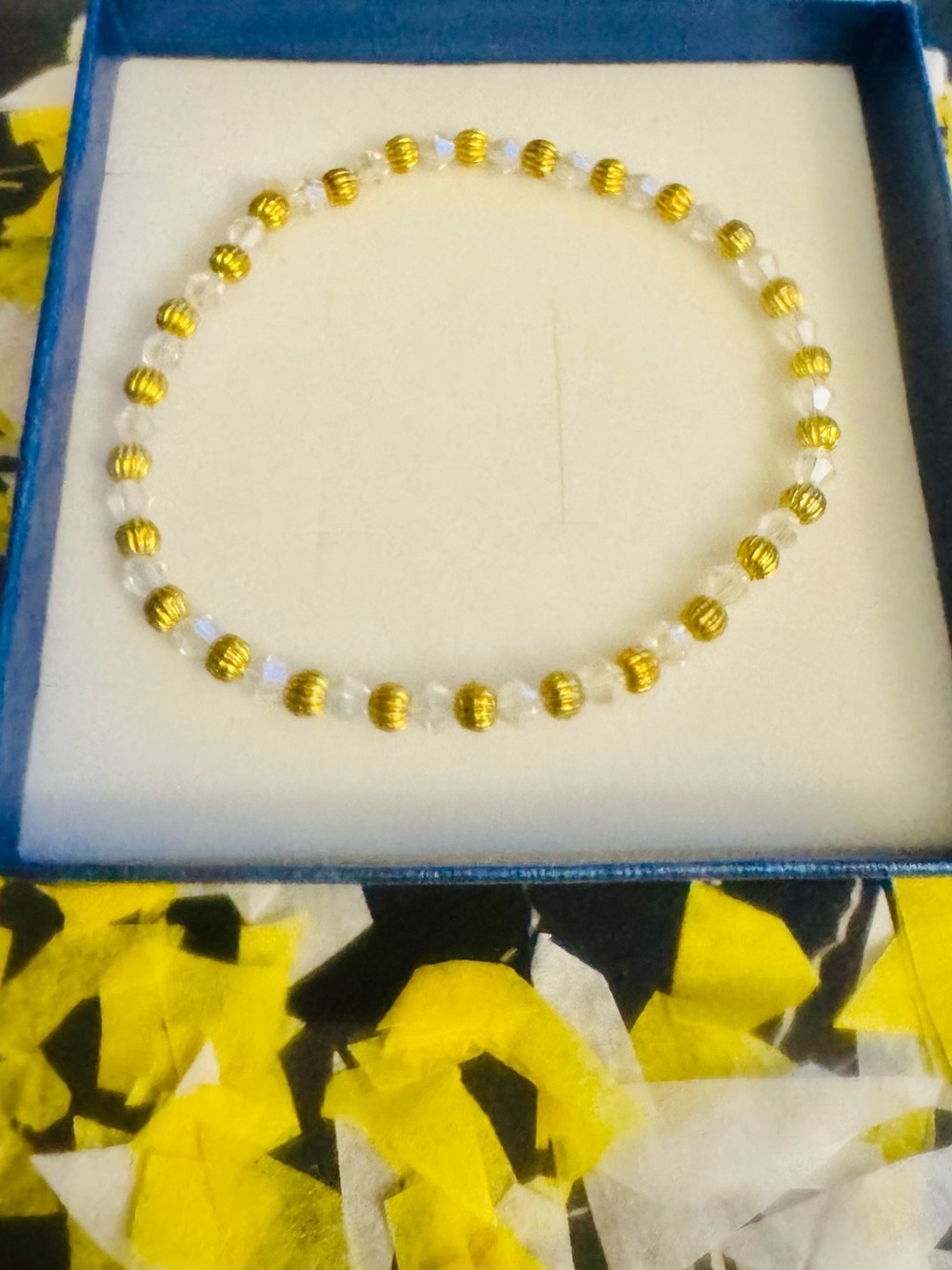 Gold and Clear Beaded Stretch Bracelet - Timeless Layering Piece